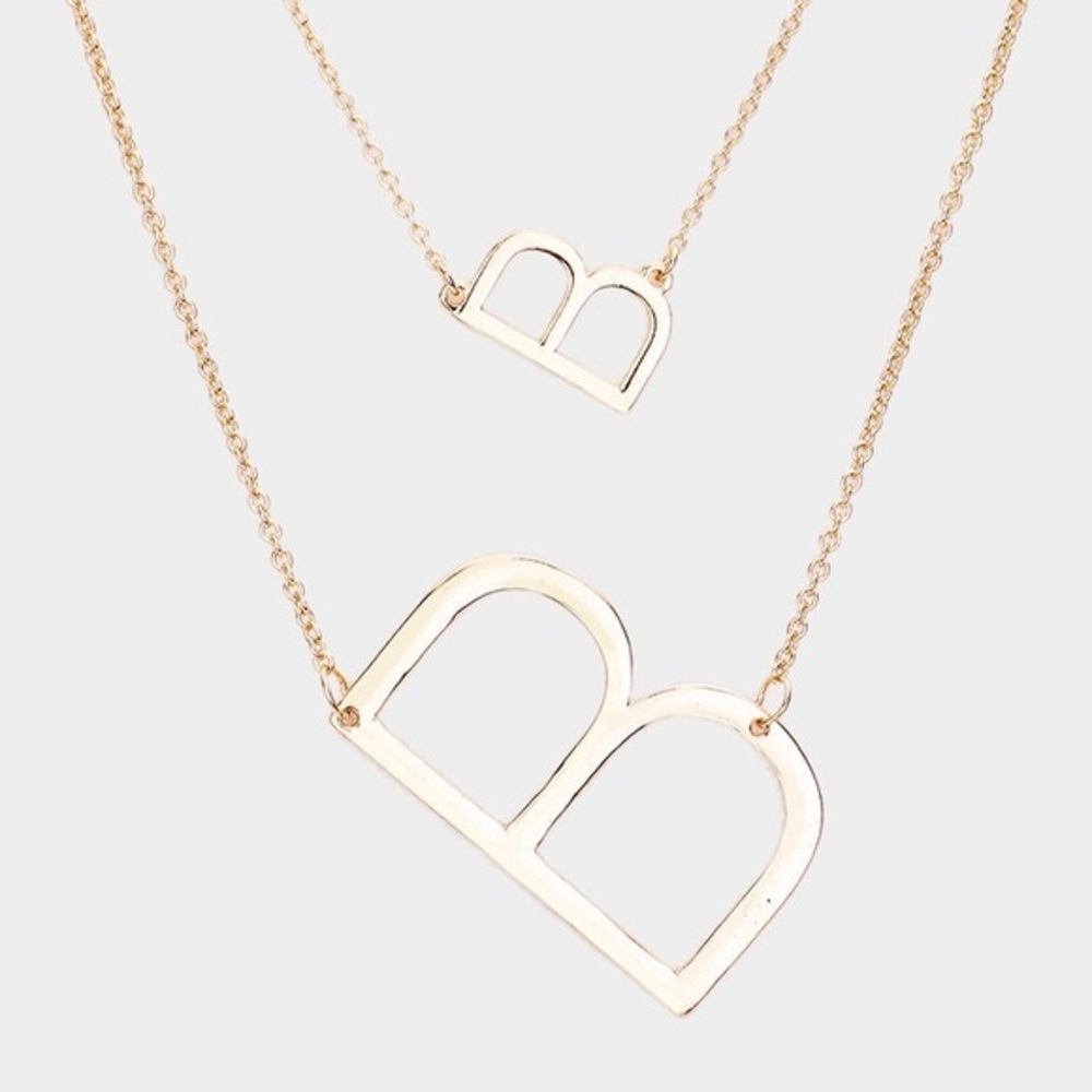 Gold monogram double necklace
